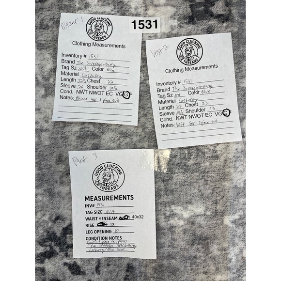 Retro Vtg 3 Piece Navy Blue Corduroy Suit 44R Blazer 40x32 Pants - Picture 3 of 12